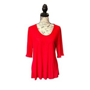 Ann Taylor LOFT Red Pleated Bell Sleeve Scoop Neck Knit Top Womens Large L
